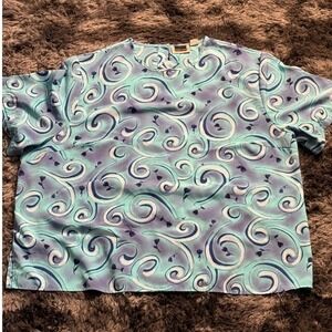 Maggie Barnes‎ Women's Top Swirl Print Short Sleeve Blouse Plus Size 34W